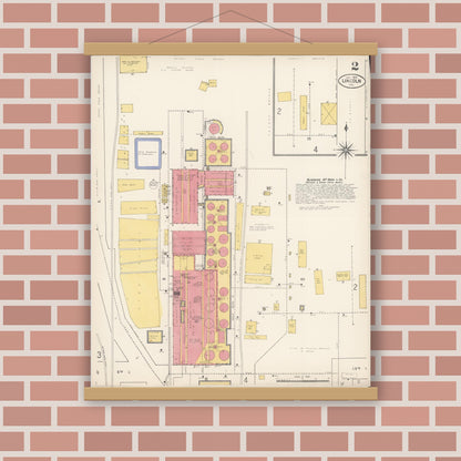 Old map wall art mockup — magnetic wood frame on brick wall — Sanborn Fire Insurance Map from Lincoln, Placer County, California (1910), Sheet #0002