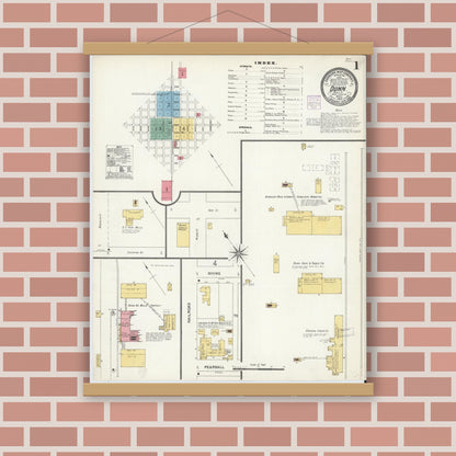Old map wall art mockup — magnetic wood frame on brick wall — Sanborn Fire Insurance Map from Dunn, Harnett County, North Carolina (1904) - Complete Map Set