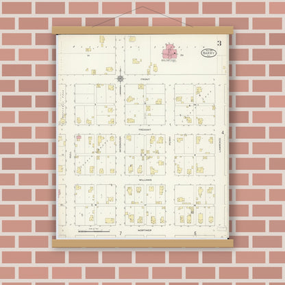 Old map wall art mockup — magnetic wood frame on brick wall — Sanborn Fire Insurance Map from Barry, Pike County, Illinois (1913), Sheet #0003