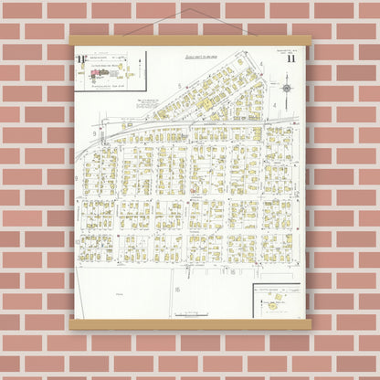 Old map wall art mockup — magnetic wood frame on brick wall — Sanborn Fire Insurance Map from Marinette, Marinette County, Wisconsin (1935), Sheet #0011