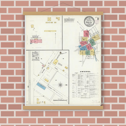 Old map wall art mockup — magnetic wood frame on brick wall — Sanborn Fire Insurance Map from Grove City, Mercer County, Pennsylvania (1906) - Complete Map Set