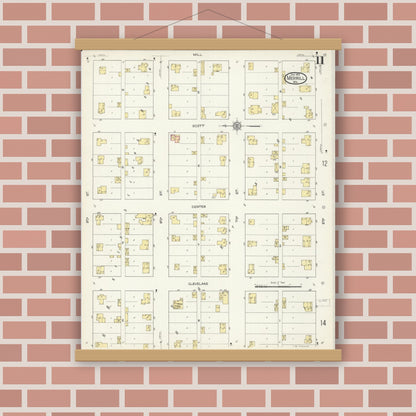 Old map wall art mockup — magnetic wood frame on brick wall — Sanborn Fire Insurance Map from Merrill, Lincoln County, Wisconsin (1913), Sheet #0011
