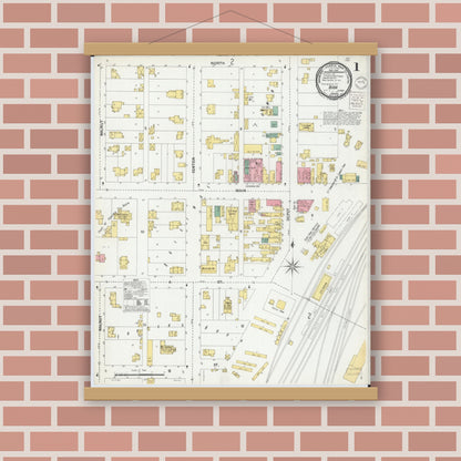Old map wall art mockup — magnetic wood frame on brick wall — Sanborn Fire Insurance Map from Buda, Bureau County, Illinois (1901) - Complete Map Set