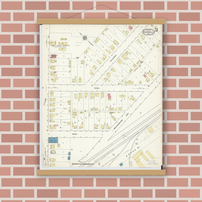 Old map wall art mockup — magnetic wood frame on brick wall — Sanborn Fire Insurance Map from Hicksville, Defiance County, Ohio (1913), Sheet #0003