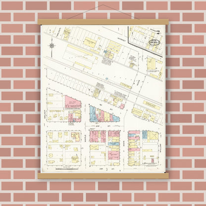 Old map wall art mockup — magnetic wood frame on brick wall — Sanborn Fire Insurance Map from Odebolt, Sac County, Iowa (1915), Sheet #0002