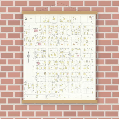 Old map wall art mockup — magnetic wood frame on brick wall — Sanborn Fire Insurance Map from Troup, Smith County, Texas (1934), Sheet #0003
