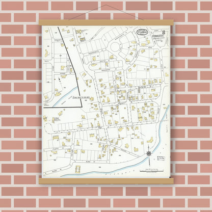Old map wall art mockup — magnetic wood frame on brick wall — Sanborn Fire Insurance Map from Hyannis, Barnstable County, Massachusetts (1919), Sheet #0008