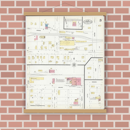 Old map wall art mockup — magnetic wood frame on brick wall — Sanborn Fire Insurance Map from Libertyville, Lake County, Illinois (1907), Sheet #0003