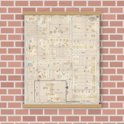 Old map wall art mockup — magnetic wood frame on brick wall — Sanborn Fire Insurance Map from Calexico, Imperial County, California (1949), Sheet #0006