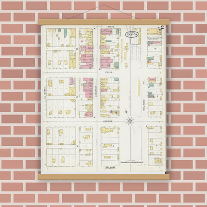 Old map wall art mockup — magnetic wood frame on brick wall — Sanborn Fire Insurance Map from Paxton, Ford County, Illinois (1892), Sheet #0002