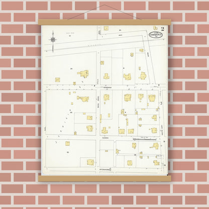 Old map wall art mockup — magnetic wood frame on brick wall — Sanborn Fire Insurance Map from Commerce, Hunt County, Texas (1911), Sheet #0002