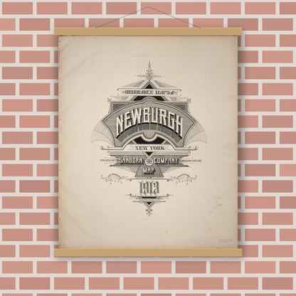 Old map wall art mockup — magnetic wood frame on brick wall — Sanborn Fire Insurance Map from Newburgh, Orange County, New York (1913), Sheet #0001