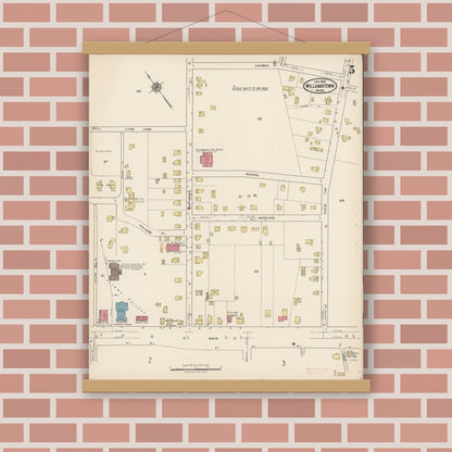 Old map wall art mockup — magnetic wood frame on brick wall — Sanborn Fire Insurance Map from Williamstown, Berkshire County, Massachusetts (1922), Sheet #0005