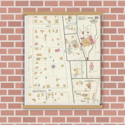 Old map wall art mockup — magnetic wood frame on brick wall — Sanborn Fire Insurance Map from Warren, Trumbull County, Ohio (1902), Sheet #0028