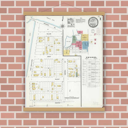Old map wall art mockup — magnetic wood frame on brick wall — Sanborn Fire Insurance Map from Virginia, Saint Louis County, Minnesota (1900) - Complete Map Set