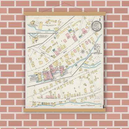 Old map wall art mockup — magnetic wood frame on brick wall — Sanborn Fire Insurance Map from Stillwater, Saratoga County, New York (1892) - Complete Map Set