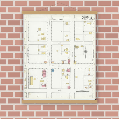 Old map wall art mockup — magnetic wood frame on brick wall — Sanborn Fire Insurance Map from Tavares, Lake County, Florida (1920), Sheet #0002