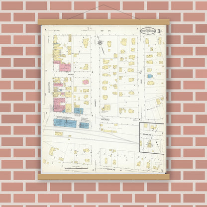 Old map wall art mockup — magnetic wood frame on brick wall — Sanborn Fire Insurance Map from Prophetstown, Whiteside County, Illinois (1913), Sheet #0003