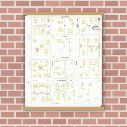 Old map wall art mockup — magnetic wood frame on brick wall — Sanborn Fire Insurance Map from Red Oak, Montgomery County, Iowa (1908), Sheet #0009