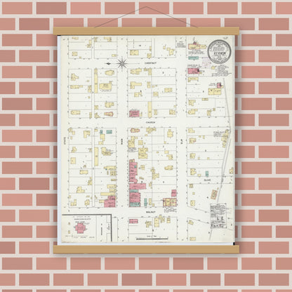 Old map wall art mockup — magnetic wood frame on brick wall — Sanborn Fire Insurance Map from Vernon, Shiawassee County, Michigan (1902), Sheet #0001