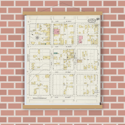 Old map wall art mockup — magnetic wood frame on brick wall — Sanborn Fire Insurance Map from Ashland, Ashland County, Wisconsin (1895), Sheet #0019