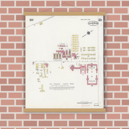 Old map wall art mockup — magnetic wood frame on brick wall — Sanborn Fire Insurance Map from Huntington Park, Los Angeles County, California (1924), Sheet #0039