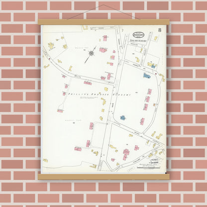Old map wall art mockup — magnetic wood frame on brick wall — Sanborn Fire Insurance Map from Andover, Essex County, Massachusetts (1917), Sheet #0008