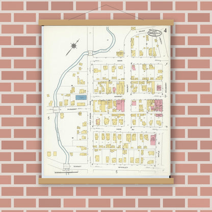 Old map wall art mockup — magnetic wood frame on brick wall — Sanborn Fire Insurance Map from Brookville, Montgomery County, Ohio (1911), Sheet #0004