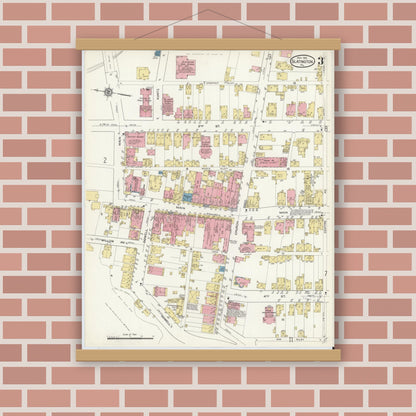 Old map wall art mockup — magnetic wood frame on brick wall — Sanborn Fire Insurance Map from Slatington, Lehigh County, Pennsylvania (1913), Sheet #0003