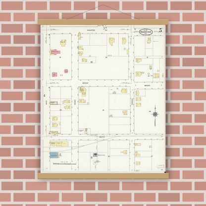 Old map wall art mockup — magnetic wood frame on brick wall — Sanborn Fire Insurance Map from Bradentown, Manatee County, Florida (1911), Sheet #0005