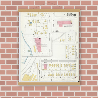 Old map wall art mockup — magnetic wood frame on brick wall — Sanborn Fire Insurance Map from Holland, Ottawa County, Michigan (1916), Sheet #0024