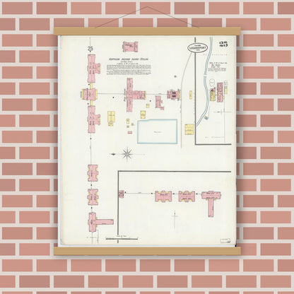 Old map wall art mockup — magnetic wood frame on brick wall — Sanborn Fire Insurance Map from Logansport, Cass County, Indiana (1898), Sheet #0025