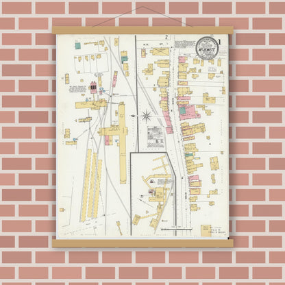 Old map wall art mockup — magnetic wood frame on brick wall — Sanborn Fire Insurance Map from Mount Jewett, McKean County, Pennsylvania (1903), Sheet #0001