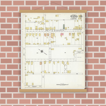 Old map wall art mockup — magnetic wood frame on brick wall — Sanborn Fire Insurance Map from Selins Grove, Snyder County, Pennsylvania (1921), Sheet #0013