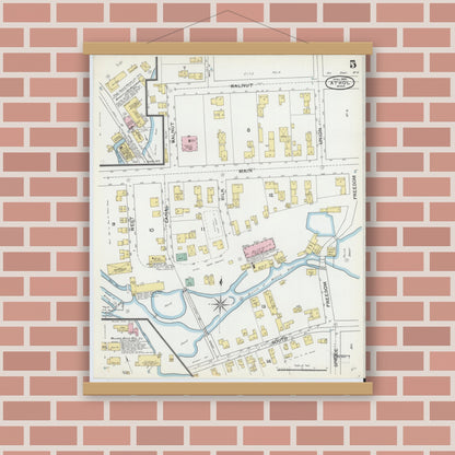 Old map wall art mockup — magnetic wood frame on brick wall — Sanborn Fire Insurance Map from Athol, Worcester County, Massachusetts (1892), Sheet #0005
