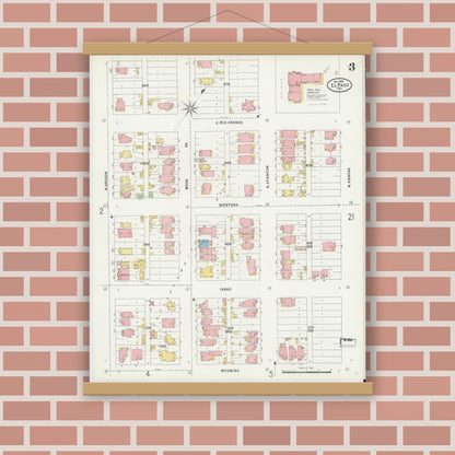 Old map wall art mockup — magnetic wood frame on brick wall — Sanborn Fire Insurance Map from El Paso, El Paso County, Texas (1898), Sheet #0003