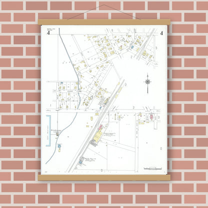 Old map wall art mockup — magnetic wood frame on brick wall — Sanborn Fire Insurance Map from Weston, Wood County, Ohio (1948), Sheet #0004
