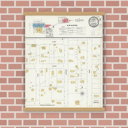 Old map wall art mockup — magnetic wood frame on brick wall — Sanborn Fire Insurance Map from Ellsworth, Pierce County, Wisconsin (1900) - Complete Map Set