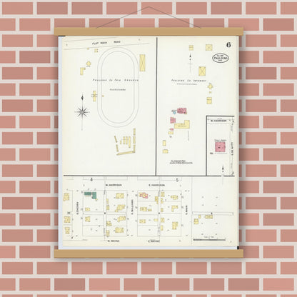 Old map wall art mockup — magnetic wood frame on brick wall — Sanborn Fire Insurance Map from Paulding, Paulding County, Ohio (1907), Sheet #0006