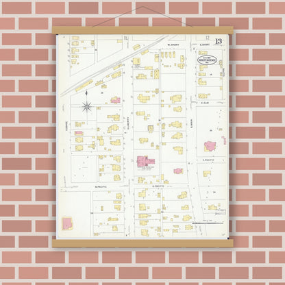 Old map wall art mockup — magnetic wood frame on brick wall — Sanborn Fire Insurance Map from Independence, Jackson County, Missouri (1907), Sheet #0013