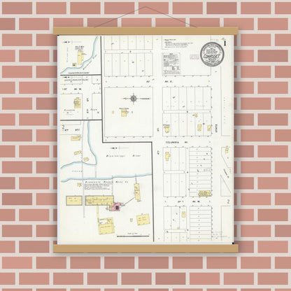 Old map wall art mockup — magnetic wood frame on brick wall — Sanborn Fire Insurance Map from Cohasset, Itasca County, Minnesota (1909) - Complete Map Set