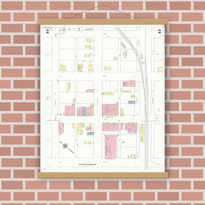 Old map wall art mockup — magnetic wood frame on brick wall — Sanborn Fire Insurance Map from Crestview, Okaloosa County, Florida (1939), Sheet #0002