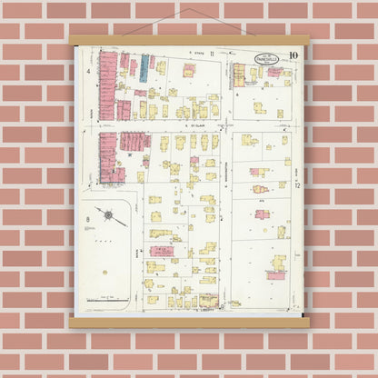 Old map wall art mockup — magnetic wood frame on brick wall — Sanborn Fire Insurance Map from Painesville, Lake County, Ohio (1911), Sheet #0010