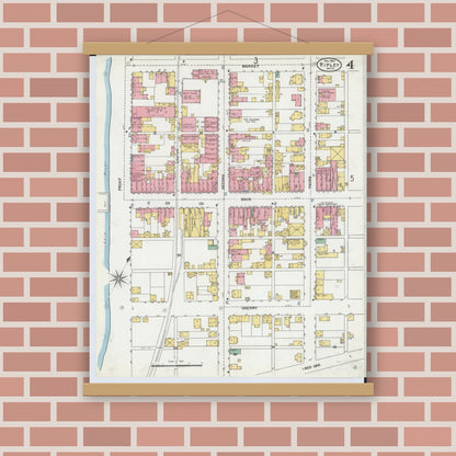 Old map wall art mockup — magnetic wood frame on brick wall — Sanborn Fire Insurance Map from Ripley, Brown County, Ohio (1904), Sheet #0004