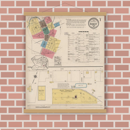 Old map wall art mockup — magnetic wood frame on brick wall — Sanborn Fire Insurance Map from Kenedy, Karnes County, Texas (1922) - Complete Map Set