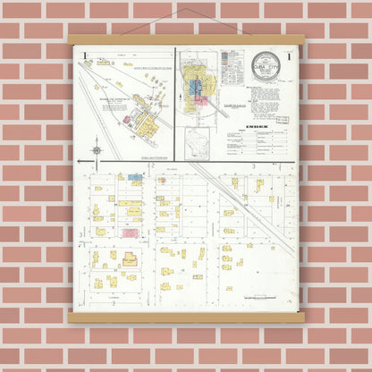 Old map wall art mockup — magnetic wood frame on brick wall — Sanborn Fire Insurance Map from Cuba City, Grant County, Wisconsin (1932) - Complete Map Set