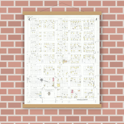 Old map wall art mockup — magnetic wood frame on brick wall — Sanborn Fire Insurance Map from Kermit, Winkler County, Texas (1946), Sheet #0004