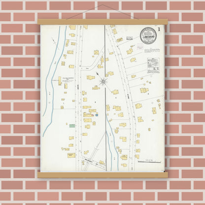 Old map wall art mockup — magnetic wood frame on brick wall — Sanborn Fire Insurance Map from Lanesboro, Susquehanna County, Pennsylvania (1904) - Complete Map Set
