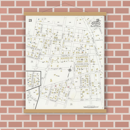Old map wall art mockup — magnetic wood frame on brick wall — Sanborn Fire Insurance Map from Freeport, Nassau County, New York (1925), Sheet #0021