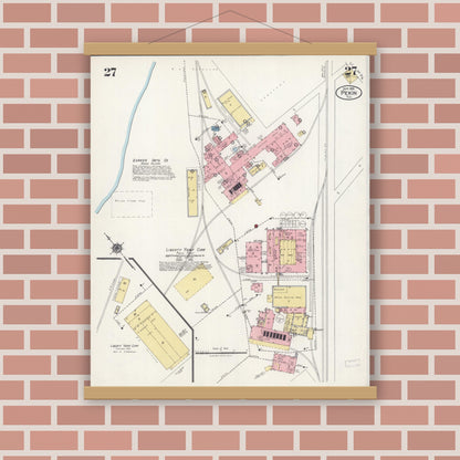 Old map wall art mockup — magnetic wood frame on brick wall — Sanborn Fire Insurance Map from Pekin, Tazewell County, Illinois (1925), Sheet #0027